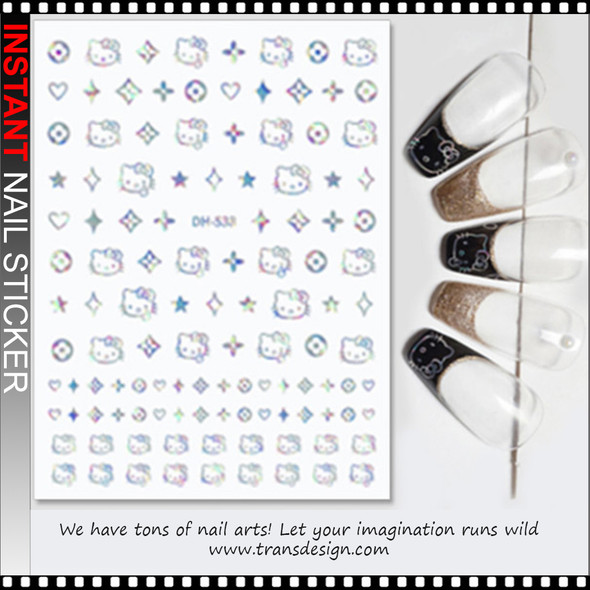 NAIL STICKER Cartoon, Hello Kitty & LV Laser Silver #DH-538